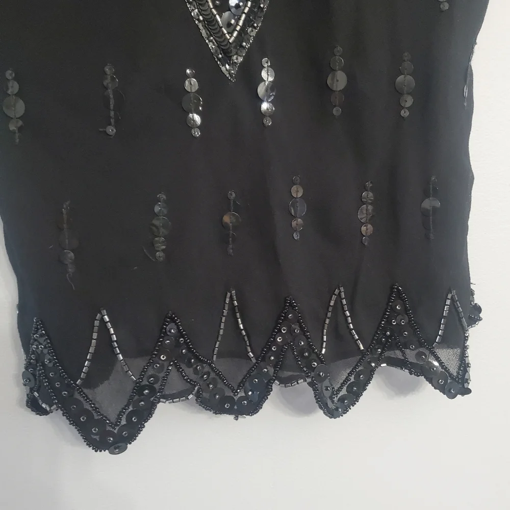 Papell Boutique Vintage Flapper Evening Blouse Silk Black Sequin Embellished  S - Picture 3 of 14